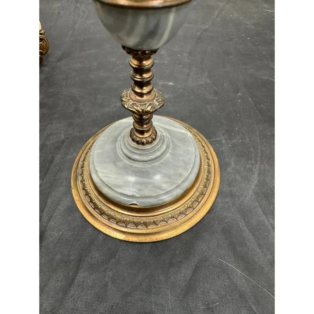 Antique Pair of 19th Century French Napoleon III Grey Marble Bronze Candlesticks